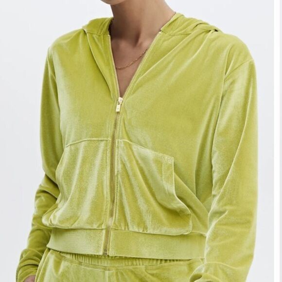 Fabletics Donna Velour chartreuse zip hoodie size medium - Picture 2 of 8